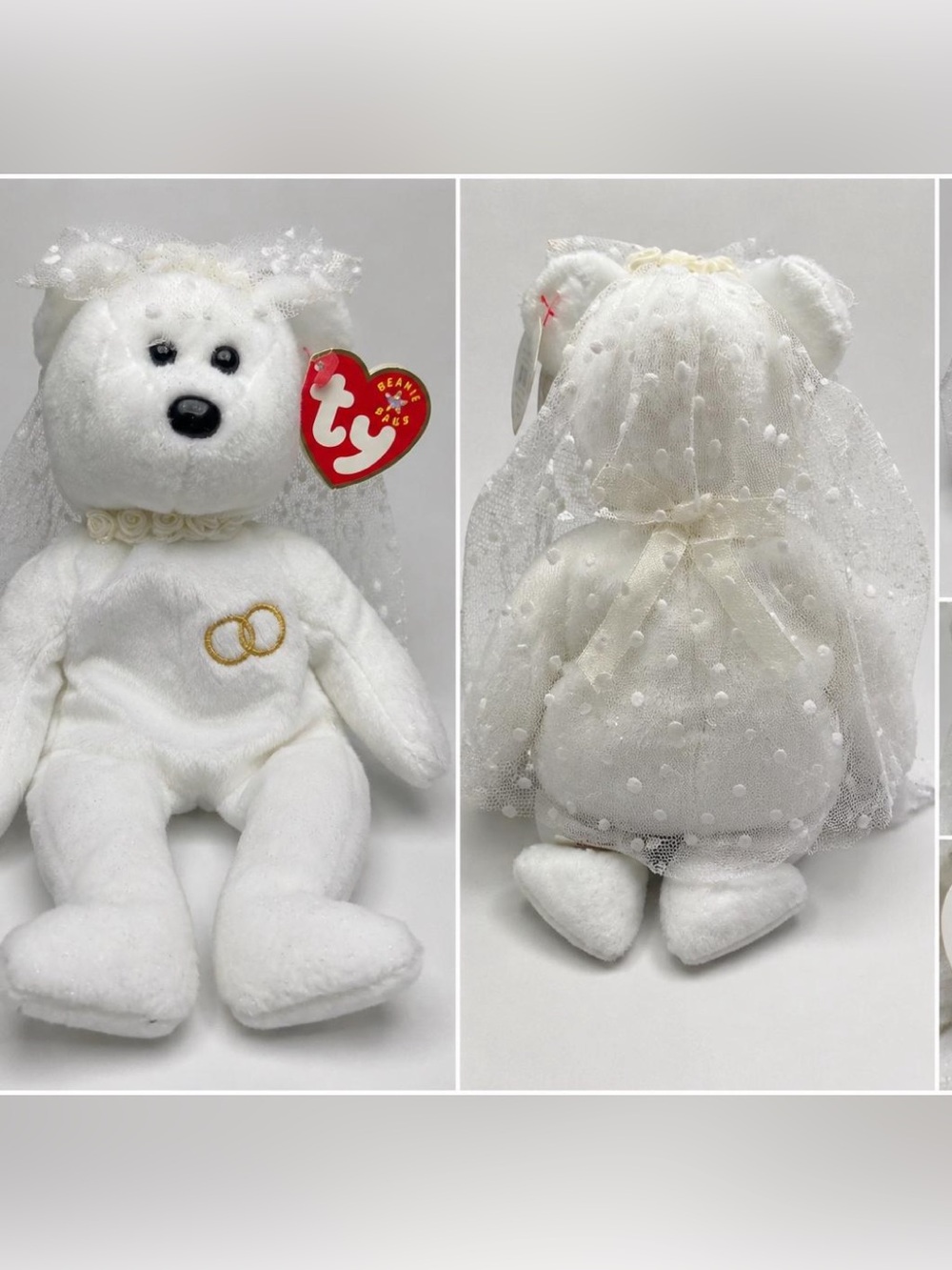 ty Mrs. Beanie Baby: 2001 Wedding Retired Vintage White Bear Plush